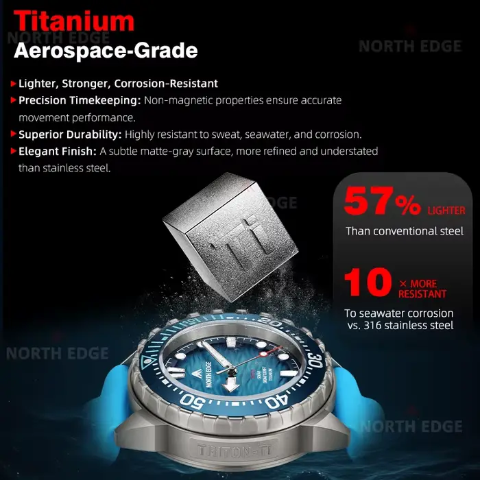Montre de plongée solaire NORTH EDGE TRITON-TI en titane et acier inoxydable
