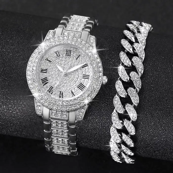 2 pièces mode diamant femmes montres montre en or dames montres de luxe strass femmes Bracelet montr