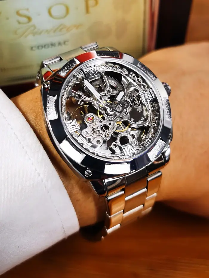 Forsining – montre mécanique squelette carré pour hommes