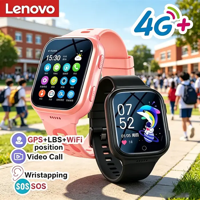 Montre connectée GPS étanche pour enfants Lenovo avec carte SIM 4G, appel, appareil photo, mini montre électronique, cadeau d'anniversaire pour enfants, nouveauté 2026