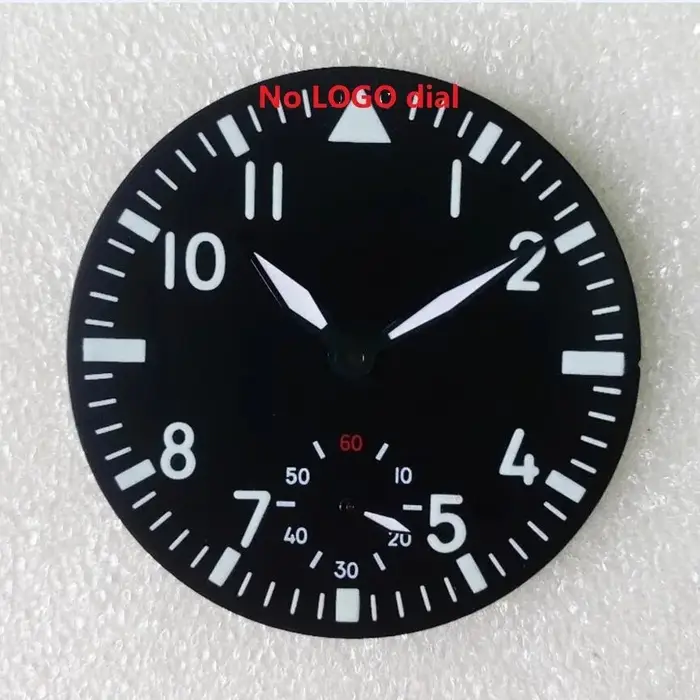 38.9mm 6498 cadran noir couleur pistolet aiguilles de montre numéro blanc vert lumineux adapté au mouvement ETA6498 ST3621 peut être personnalisé1