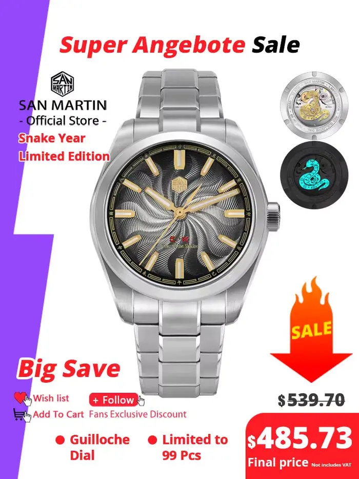 San Martin-Montre mécanique automatique pour homme