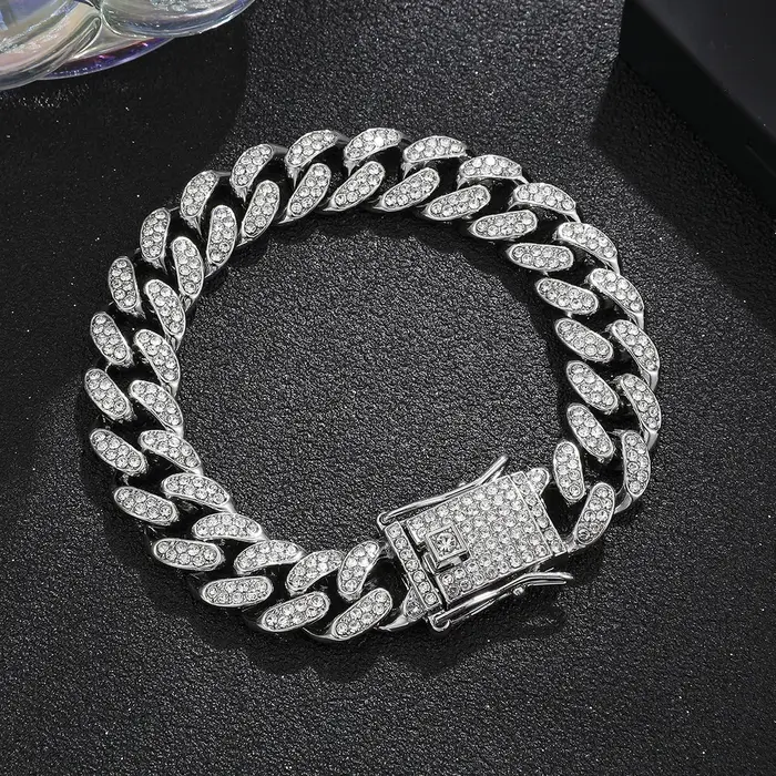 Bracelet de luxe en chaîne à maillons cubains glacés pour hommes, bijoux Hip-Hop en cristal pavé, en