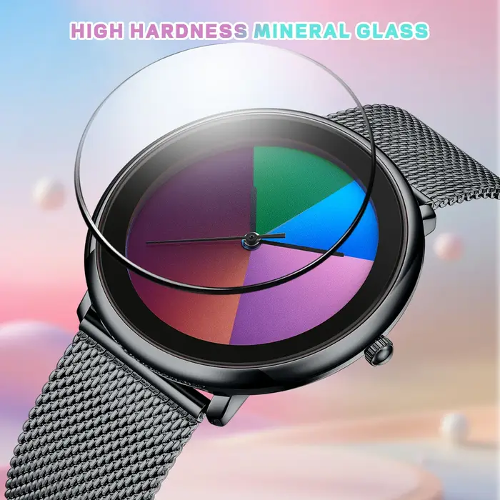 Montre Femme LIGE 2026 Unique, Cadran à Couleurs Changeantes, Montre Décontractée à Rayures, Bracelet en Maille, Étanche, Quartz