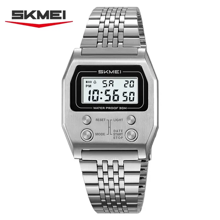 SKMEI 2460 hommes montres en acier inoxydable Sport luxe rétro LED électronique étanche montre numér