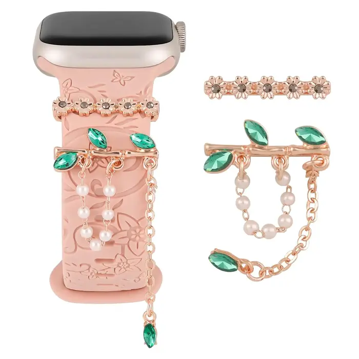 Breloques pour Apple Watch Band, Métal, Diamant, Décoratif, Bling, Anneau, Bijoux, iWatch Series 9, 