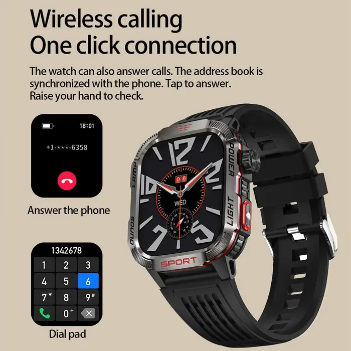 GPS Sport de plein air lumière LED Smartwatch hommes 600mAh grande batterie fonction de vérification de trésorerie Bluetooth appel montre intelligente
