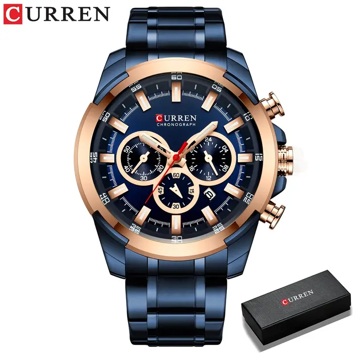 CURREN montre chronographe pour hommes 48mm grand cadran avec bracelet en acier inoxydable triple sous-cadrans montre-bracelet de Sport à Quartz de luxe