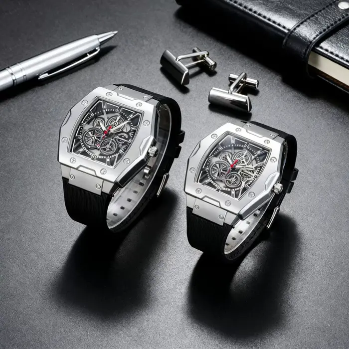 Nouvelle Montre Homme de Luxe Tonneau Squelette Creux Style Mécanique