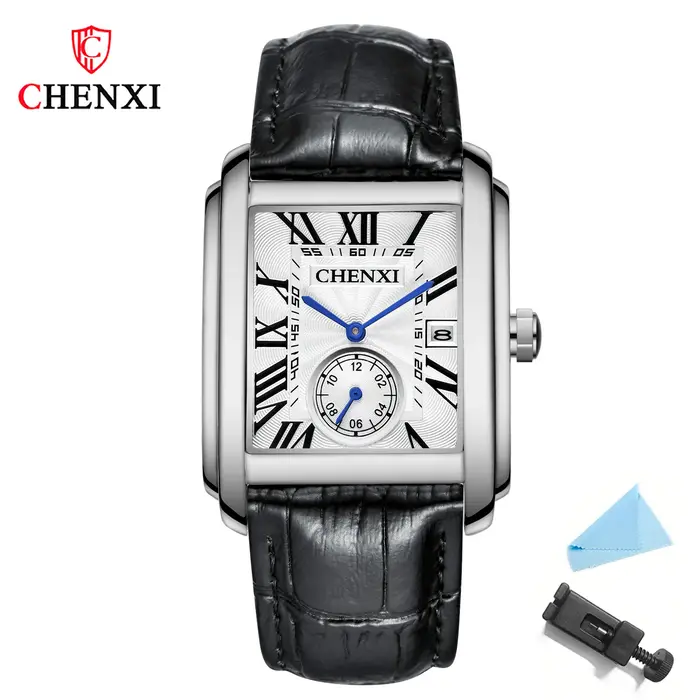 Montre à quartz avec bracelet en cuir pour homme
