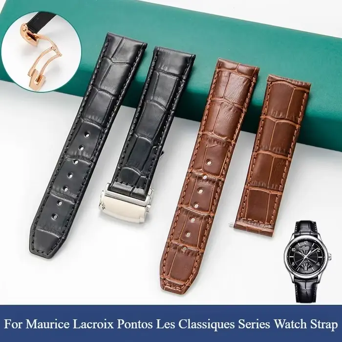 Pour Maurice Lacroix Pontos Les Classiques série étanche véritable bracelet en peau de vache Double pression boucle