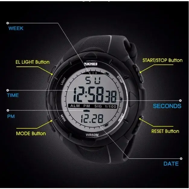 SKMEI 1025 hommes montres militaires réveil résistant aux chocs étanche montre numérique reloj hombre mode Simple montre de Sport
