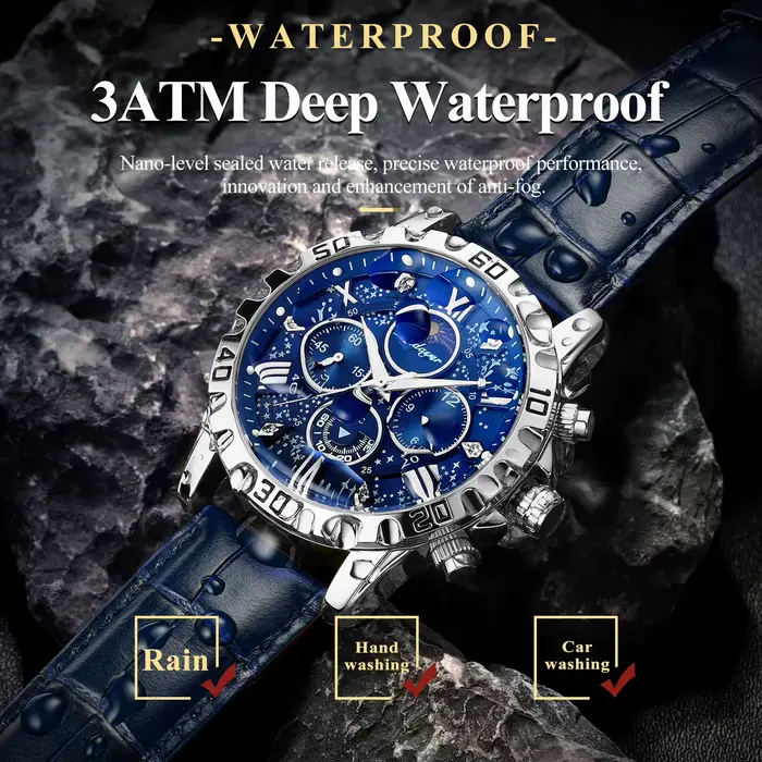 POEDAGAR luxe mode homme montre étanche lumineux chronographe montres en cuir pour hommes sport en p