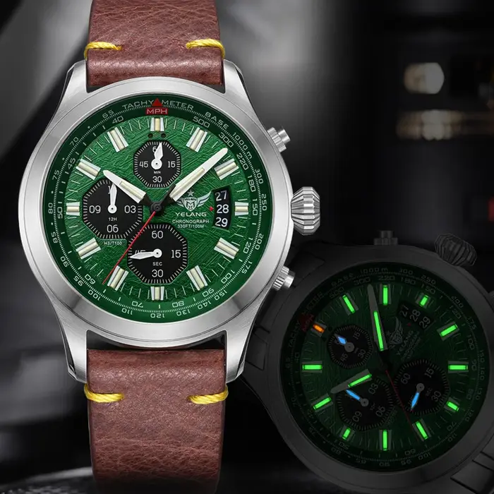 YELANG V1029S Montre à quartz pour homme 42 mm Mouvement japonais OS10 T100 Lumineuse 100M Étanche Style sport militaire Saphir