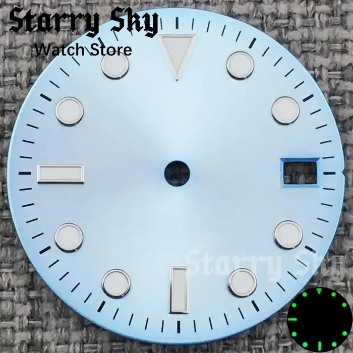 Satrry Sky nouveau cadran de montre de Date Sunburst bleu ciel de 29mm avec lumineux vert adapté aux accessoires