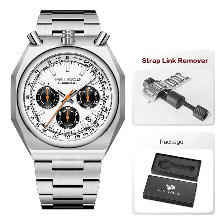 MINI FOCUS chronographe montre à Quartz pour hommes mode étanche montre-bracelet lumineuse avec calendrier bracelet en acier inoxydable 0601