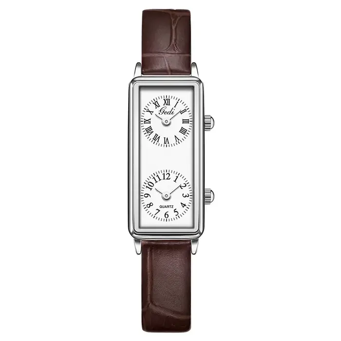 Femmes montre à Quartz de luxe double temps 2 mouvement horloge en acier inoxydable Reloj Mujer Rectangle Orologio filles or argent montre-bracelet