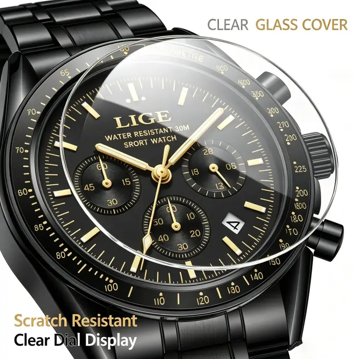 Montres LIGE pour Hommes 2026 NOUVEAU Montre-bracelet à quartz de luxe décontractée pour affaires, avec date et chronographe, montres de sport pour hommes, Reloj Hommes