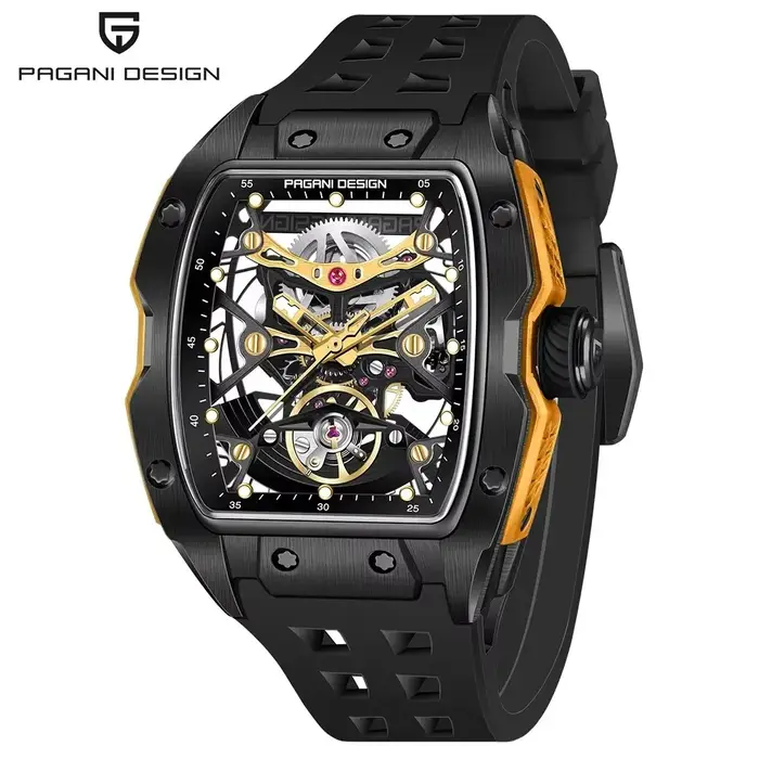 2025 nouveau design pagani montre squelette haut de gamme pour hommes starp en caoutchouc étanche lumineux tendance de