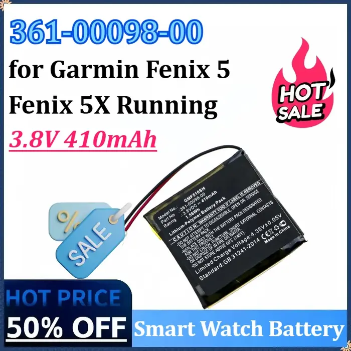 Nouveau 361-00098-00 3.8V 410mAh batterie de remplacement pour montre intelligente pour Garmin Fenix 5
