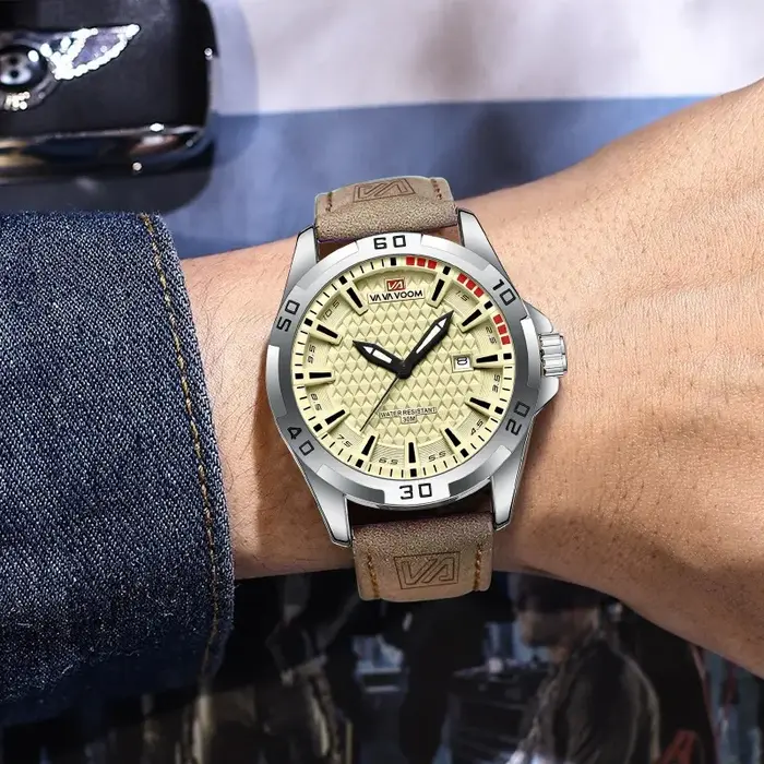 VA VA VOOM hommes Sport décontracté militaire Quartz calendrier montre-bracelet pour homme d'affaires en cuir étanche mâle horloge Relogio Masculin
