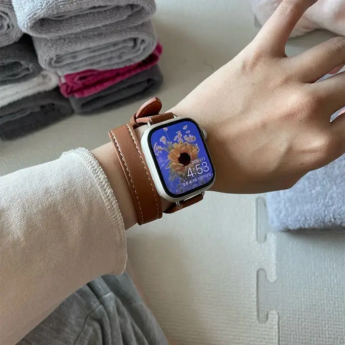 Bracelet en cuir Double Tour pour Apple Watch ultra band 49mm 45mm 42mm 44mm série 8 7 6 Se 5 4 3 2 Iwatch 6 38mm 40mm Correa 41mm
