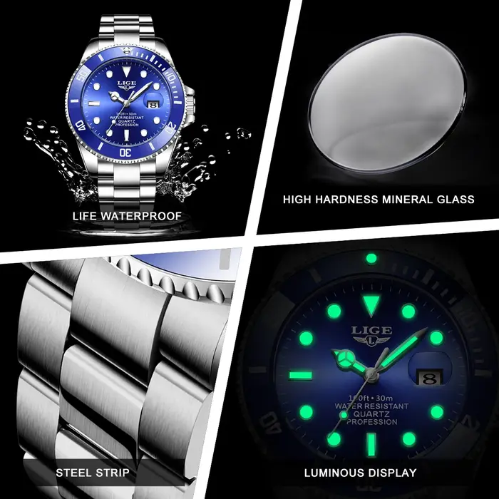 Montre homme LIGE, marque haut de gamme