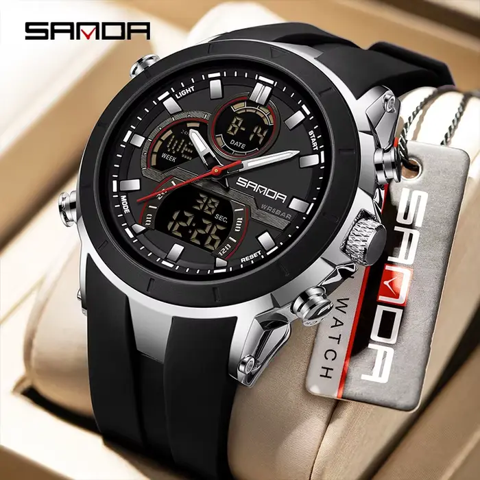 SANDA 6279 montres à Quartz électroniques pour homme double affichage grand cadran calendrier lumineux étanche Sports de plein air montre numérique