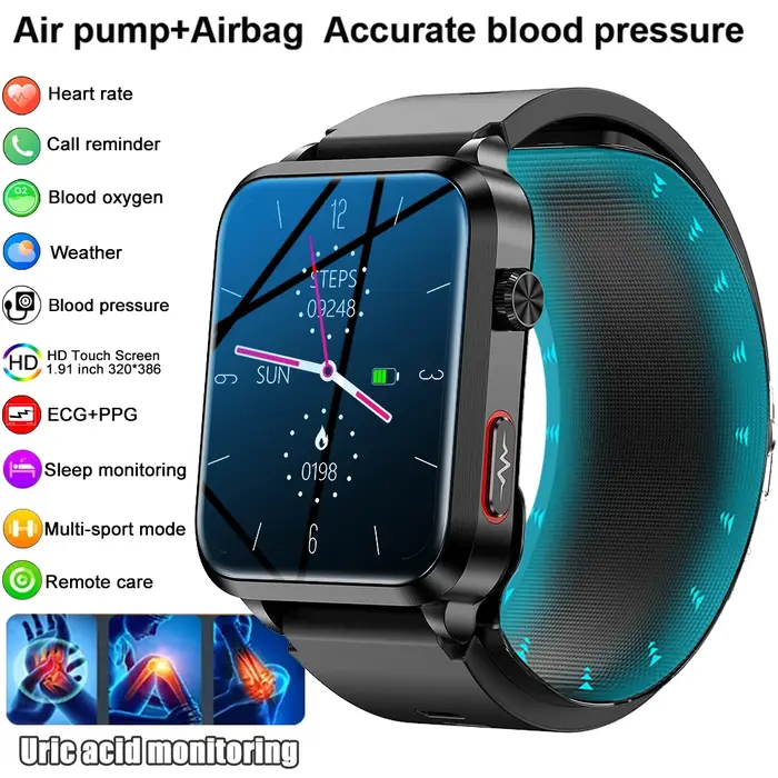 Nouvelle montre connectée 2026 avec pompe à air, ECG, mesure précise de la tension artérielle, montr