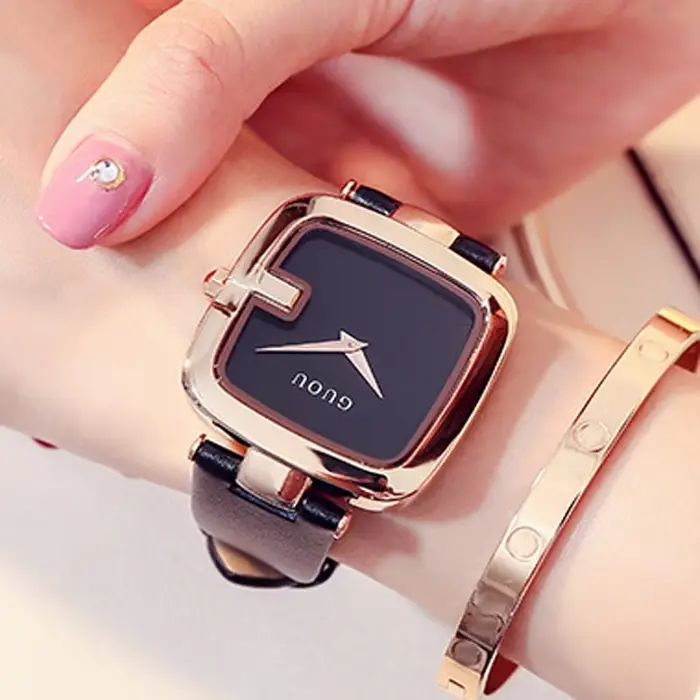Guou – montres Zegarek Damski pour femmes, Bracelet en cuir, horloge Saati, marque de luxe, nouvelle collection 2020