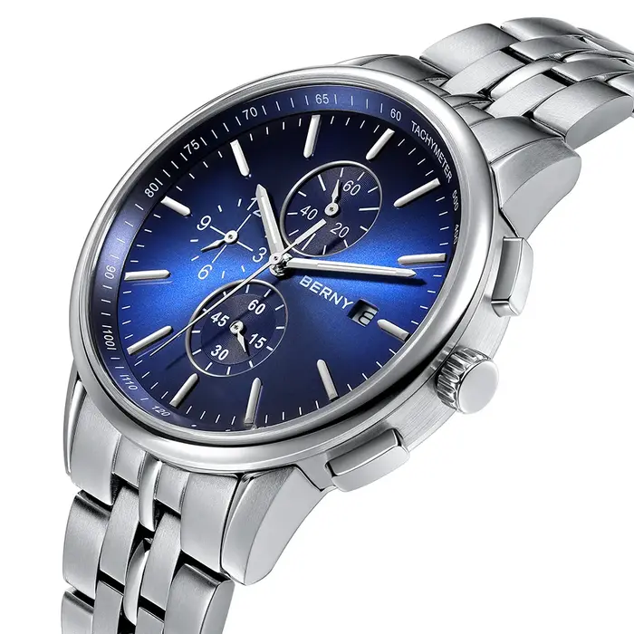 BERNY chronographe montres pour hommes 24 heures cadran MIYOTA OS10 multi-fonction en acier inoxydable saphir Sport
