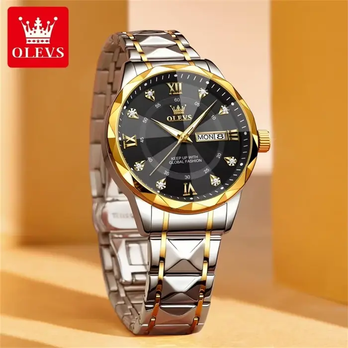 OLEVS Top marque hommes montres robe de mode Original montre-bracelet à Quartz lumineux étanche tendance losange montre pour homme Date semaine