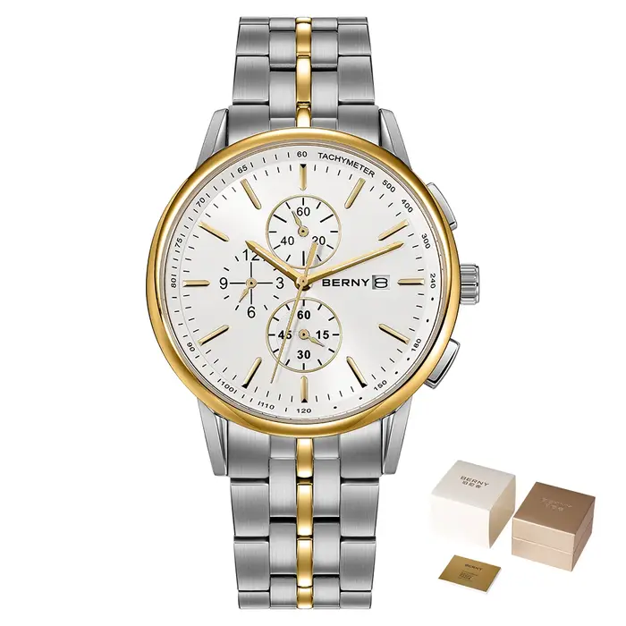 BERNY chronographe montres pour hommes 24 heures cadran MIYOTA OS10 multi-fonction en acier inoxydable saphir Sport