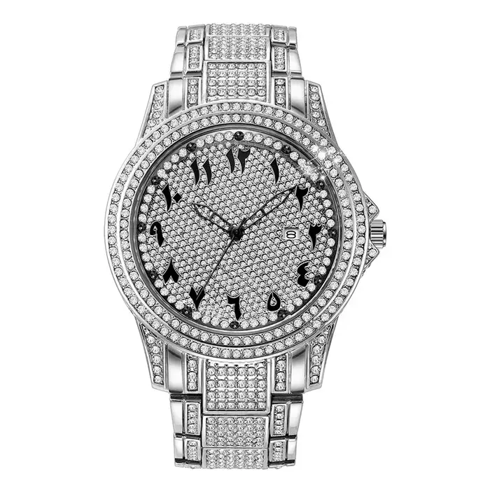 Grande marque Montres de Luxe pour hommes Hip Hop diamant mode décontracté alliage bande Date Quartz Vintage montre