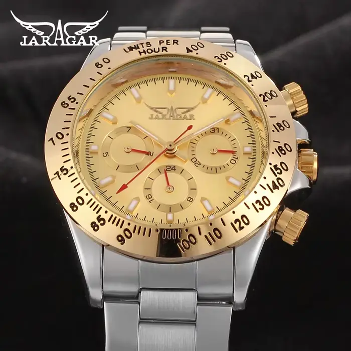 JARAGAR luxe multifonctionnel automatique homme montres en acier inoxydable Vintage mécanique étanche mâle poignet