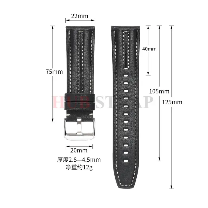 Bracelet de montre en cuir vintage 22 mm