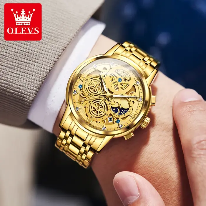 OLEVS 9947 montre pour hommes Original haut de gamme de luxe étanche montres à Quartz pour homme squelette