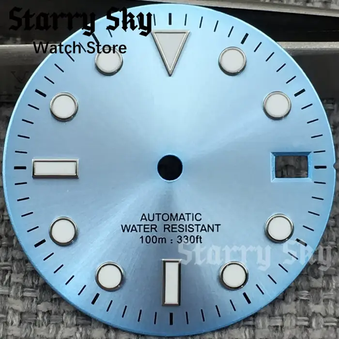 Satrry Sky nouveau cadran de montre de Date Sunburst bleu ciel de 29mm avec lumineux vert adapté aux accessoires
