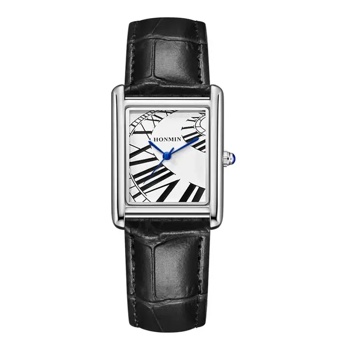 Nouvelle montre inhabituelle pour hommes Reloj noir blanc argent or Quartz montre-bracelet homme d'affaires rectangulaire en forme d'horloge bracelet en cuir