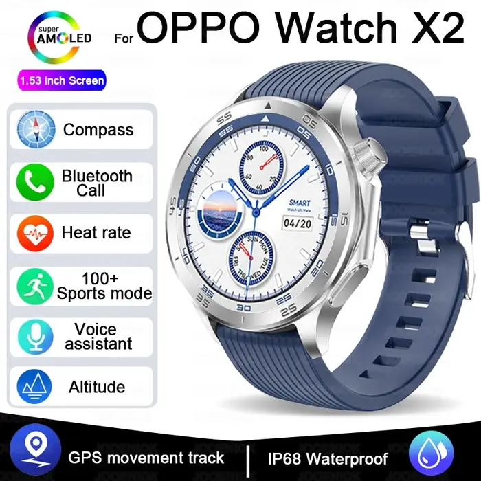 2025 nouveau OPPO X2 montre intelligente hommes GPS sport IP68 étanche boussole fréquence cardiaque 