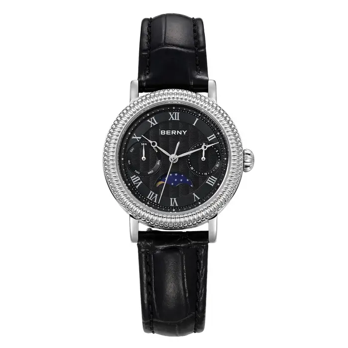 BERNY Montres pour femmes, montre de luxe pour affaires, phase de lune, élégante, à quartz, bracelet