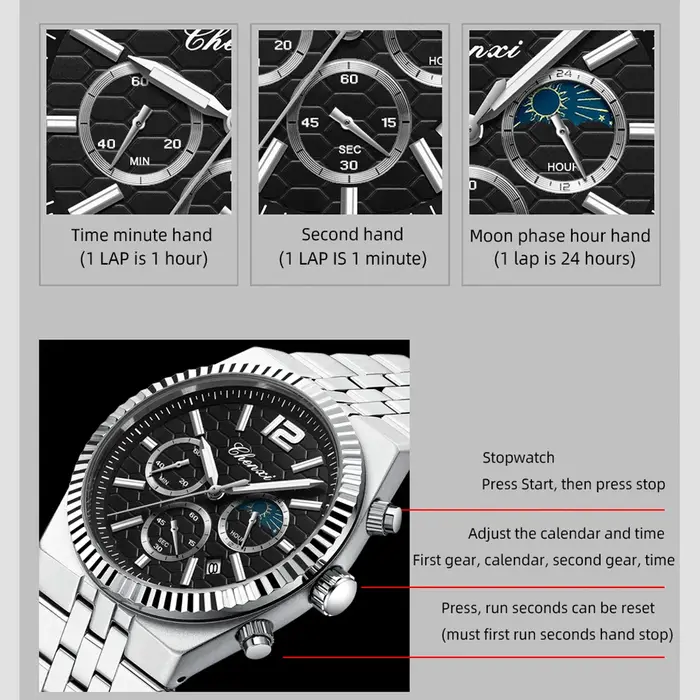 CHENXI Original hommes montre à Quartz étanche affaires chronographe homme montre-bracelet lumineux mode bracelet en
