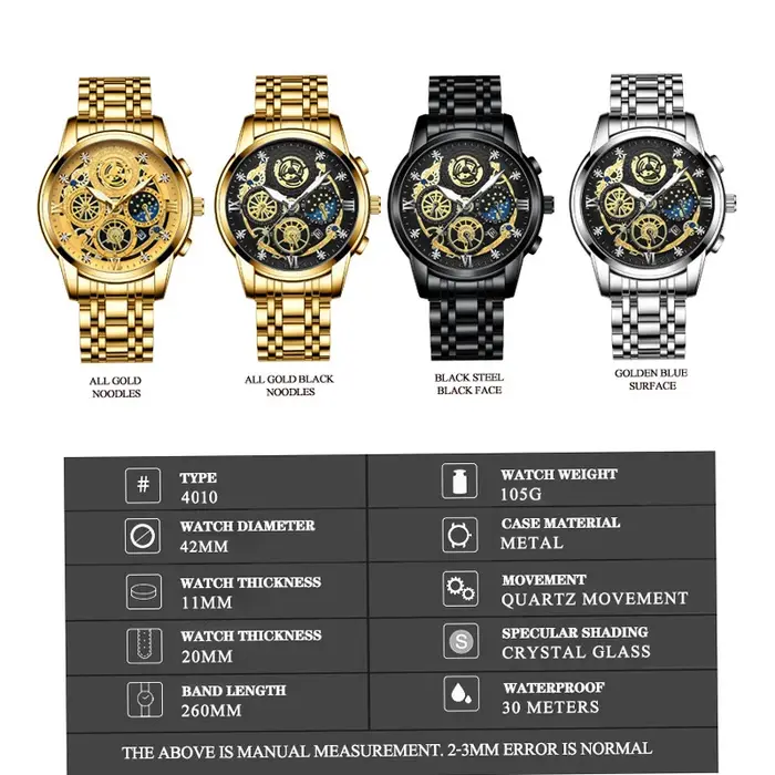 BINBOND B4010 mode Quartz pour hommes montre bracelet en acier inoxydable cadran de luxe lumineux 30M étanche