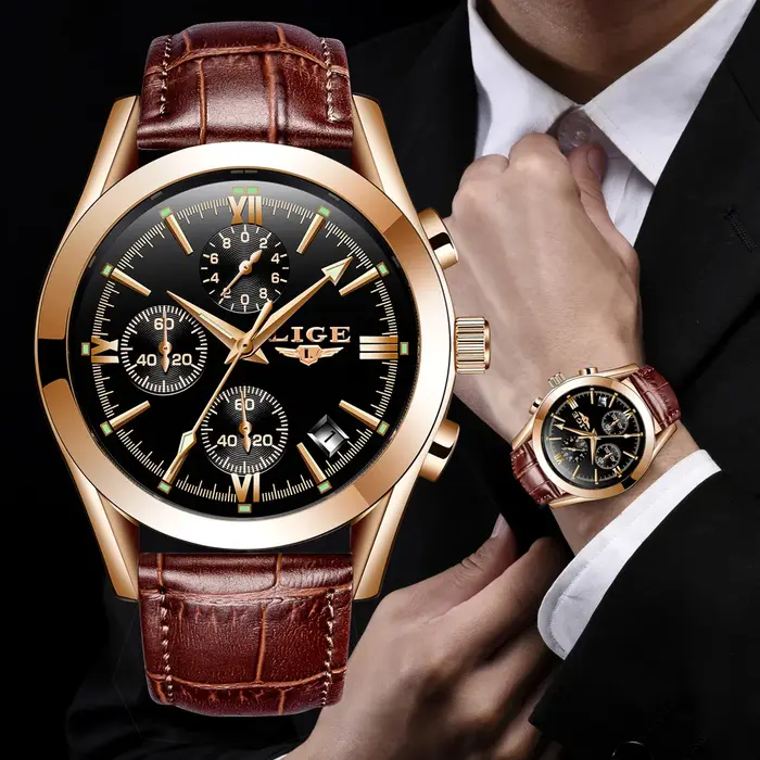 LIGE mode hommes montres haut de gamme de luxe militaire montre à Quartz
