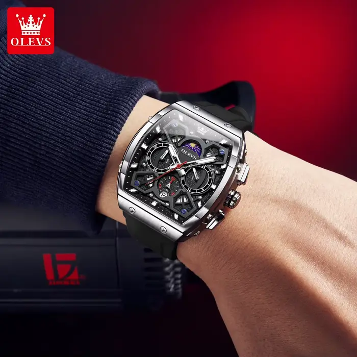 OLEVS 2942 montre à Quartz chronographe de luxe pour hommes 44mm grand cadran Phase de lune horloge à main Date étanche montres de mode originales
