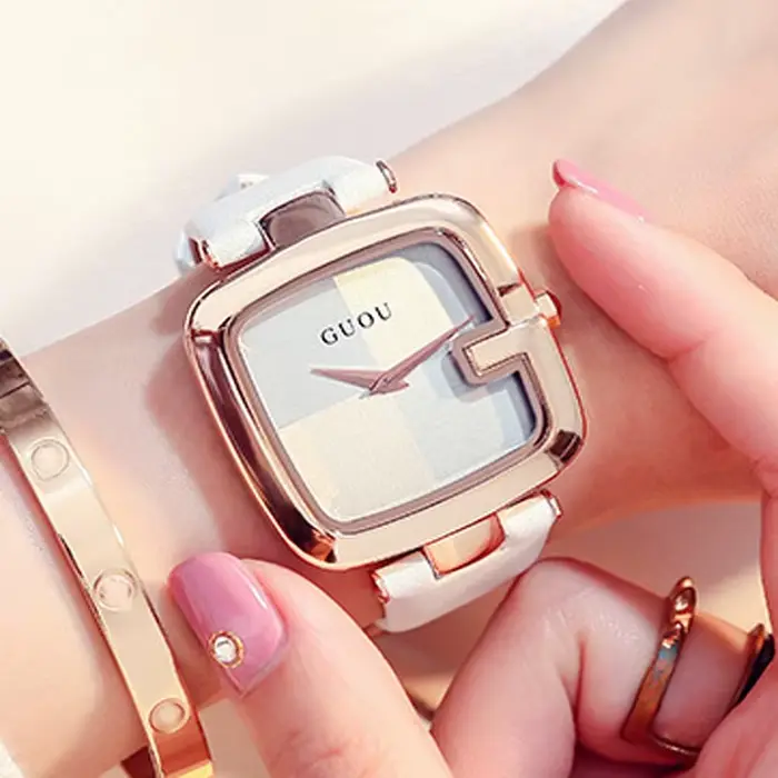 Guou – montres Zegarek Damski pour femmes, Bracelet en cuir, horloge Saati, marque de luxe, nouvelle collection 2020