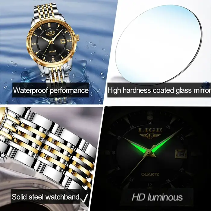 Montres pour femmes LIGE, montre à quartz tendance pour femmes, marque haut de gamme, étanche, lumineuse, date, chronographe, Relogios Feminino + boîte