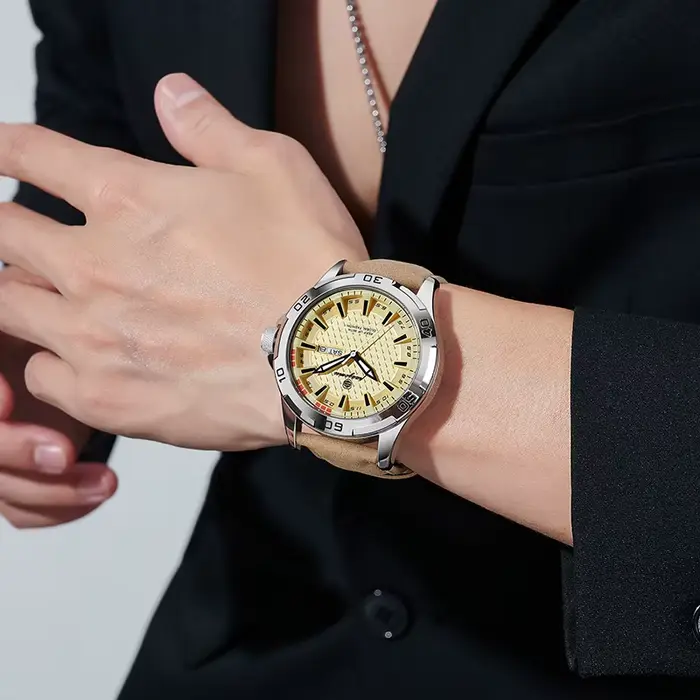 Paazomu Montre à quartz pour homme avec fenêtre de date et jour