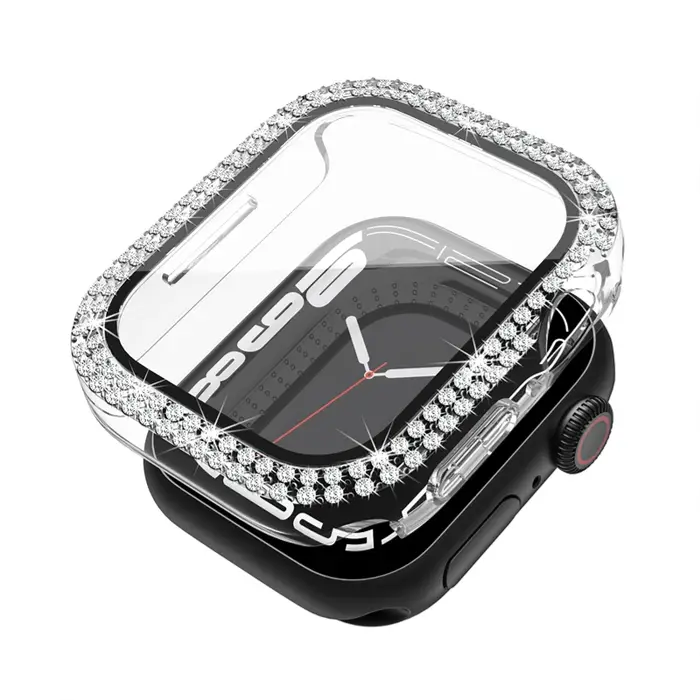 Coque en diamant + Film trempé pour Apple Watch, couvercle de protection en verre pour iWatch série 