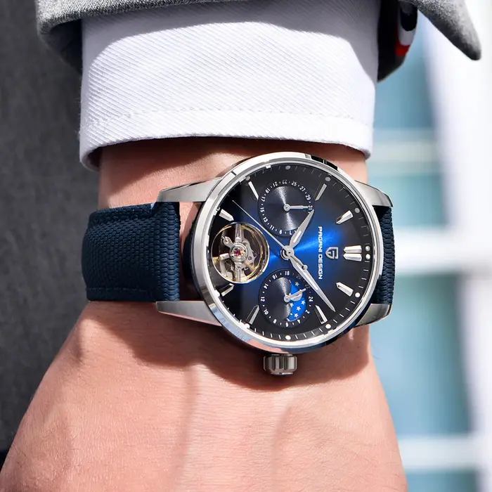 Nouvelle montre Pagani Design PDYS021 2026 pour hommes, sport et loisirs, entièrement automatique, tourbillon, cadran bleu, étanche, montre cadeau.